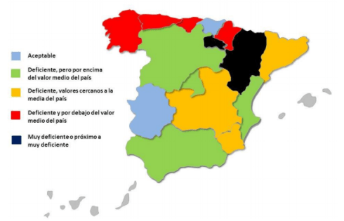 Estado do firme por comunidades. Fonte: Asociación Española de la Carretera. 2014